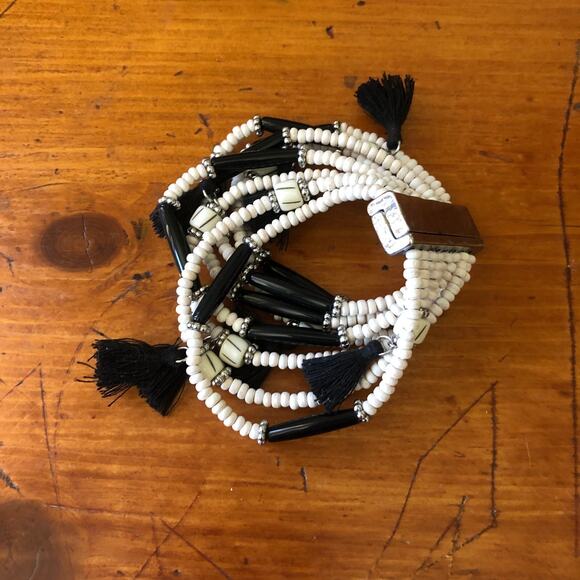 Chico's 2 Piece Beaded Fringe Set Earrings And Multi-Strand Magnetic Bracelet - Picture 3 of 16